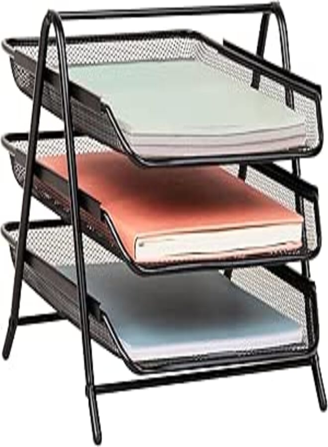 Mind Reader Desk Organizer with 3 Sliding Trays for Letters, Documents, Mail, Files, Paper, Black